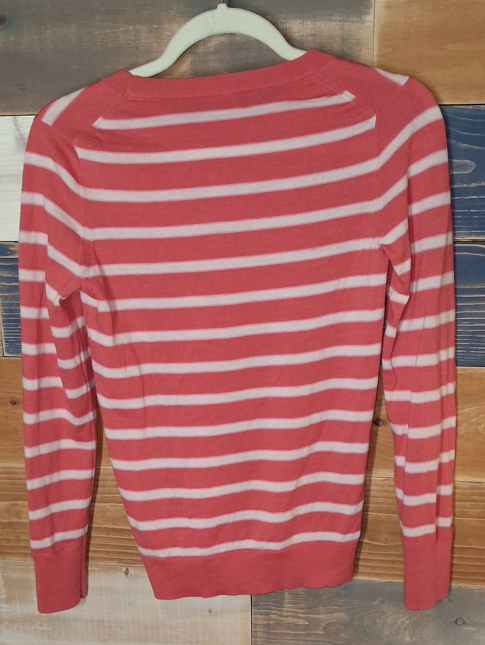 Banana Republic Merino Wool Sweater S Melon Pink Stripes - Picture 4 of 5